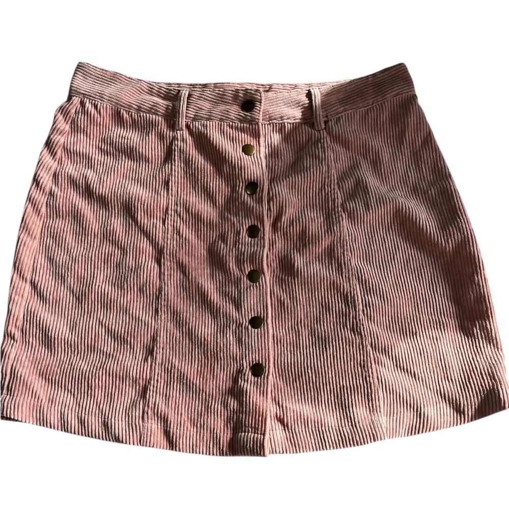 FAVLUX FASHION CORDUROY SKIRT WOMEN‎ L PINK PREPPY SNAP BUTTON MINI FESTIVAL